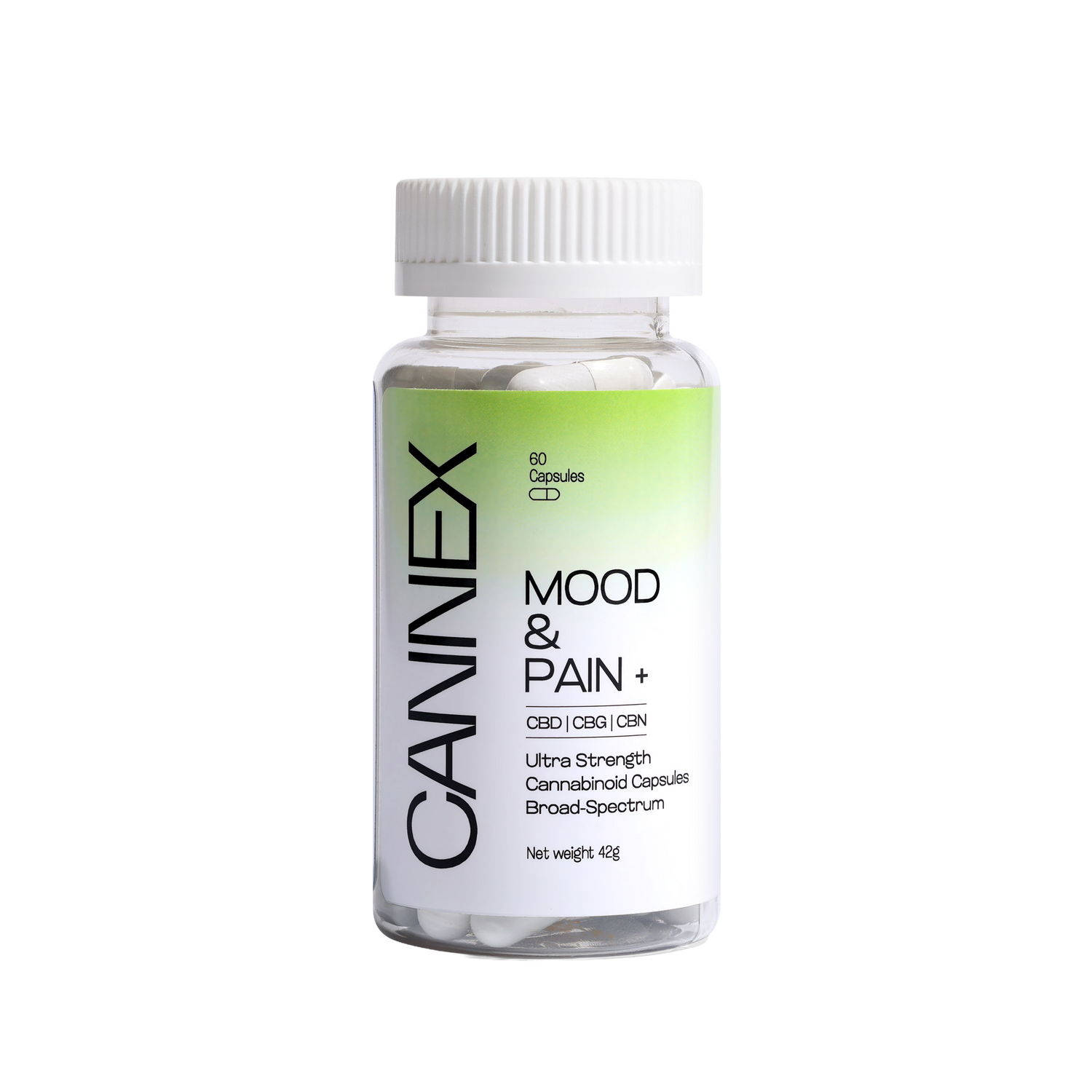 Front of Cannex Mood and Pain Plus cannabinoid capsules